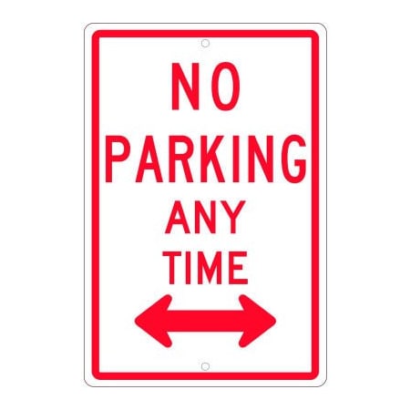 National Marker Co NMC Traffic Sign, No Parking Any Time With Double Arrow, 18in X 12in, White TM016H